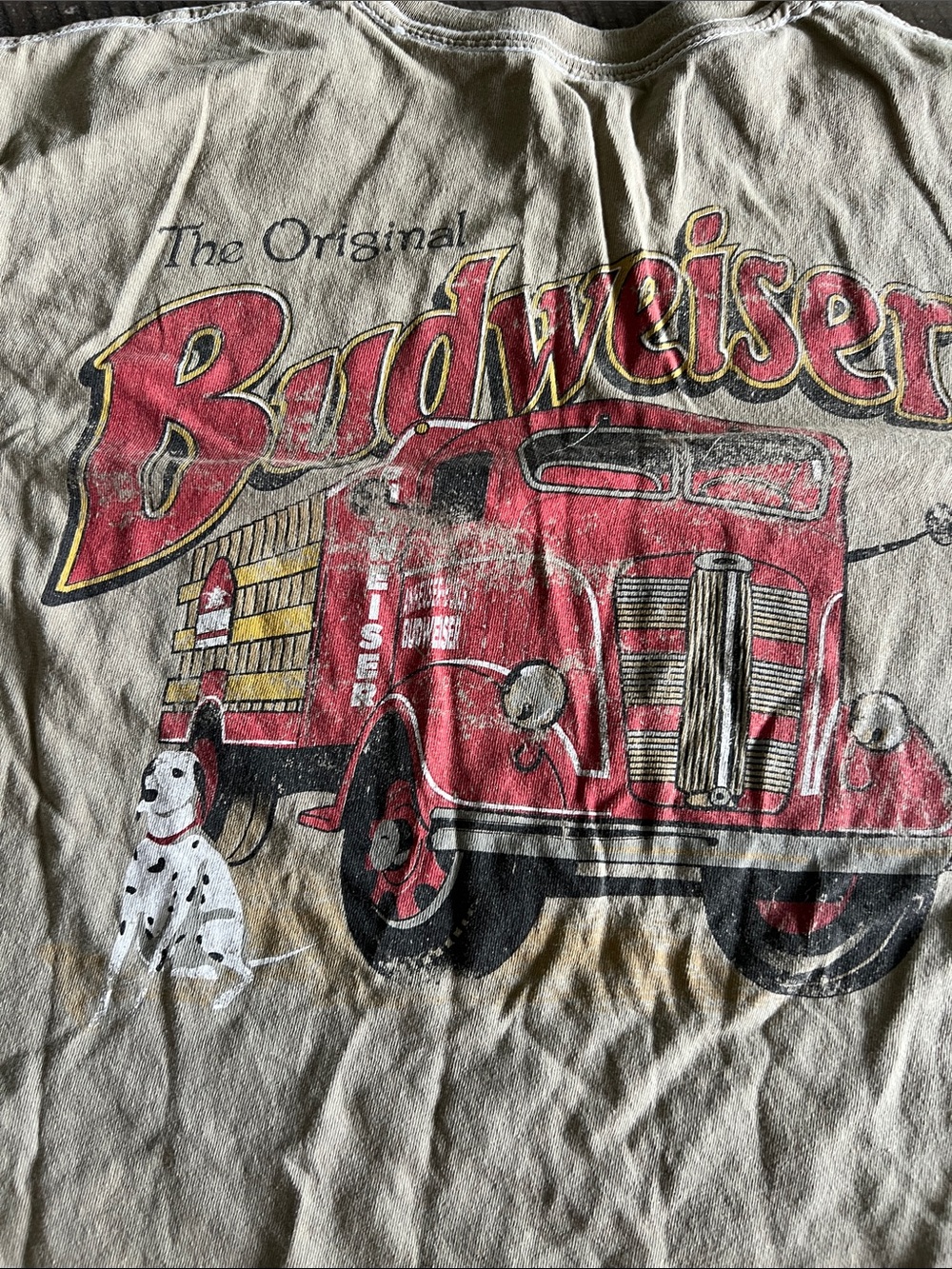 Budweiser Short Sleeve Tee in Light Olive with Red Logo